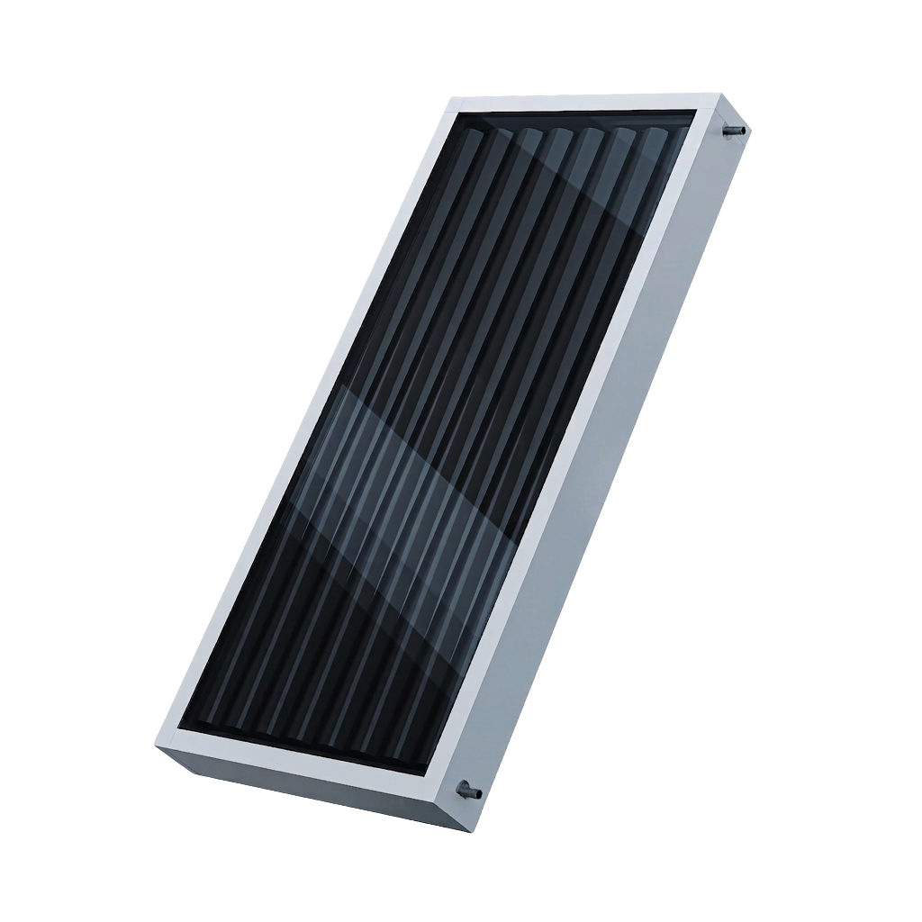 Pannello solare termico AXISOL installato su tetto industriale in Umbria al tramonto